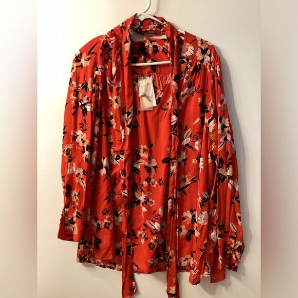 Jessica Simpson Women’s Dazed Twilly Blouse – Red, Long Sleeve, Neck Tie, 1X NWT - Picture 2 of 14